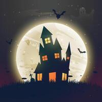 assustador assombrada dia das Bruxas casa dentro frente do lua vetor