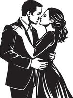 silhueta do uma casal se beijando ilustração Preto e branco vetor