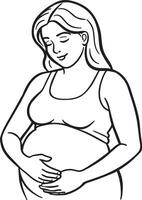 grávida mulher segurando dela barriga Preto e branco ilustração vetor