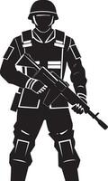 ilustração do uma soldado com rifle Preto e branco vetor