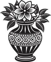 vaso com flores ilustração Preto e branco vetor