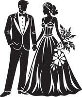 Casamento casal silhueta ilustração Preto e branco vetor