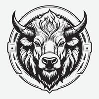 montanha búfalo logotipo, majestoso Preto e branco linha arte vetor