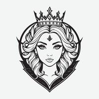 mascote logotipo majestoso rainha esboço Preto cor dentro branco fundo vetor