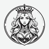 mascote logotipo majestoso rainha esboço Preto cor dentro branco fundo vetor