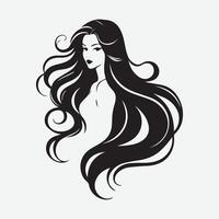 elegante mulher silhueta ilustração fluindo cabelo beleza logotipo vetor