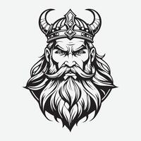 mascote logotipo majestoso barbudo viking rei esboço Preto cor dentro branco fundo vetor