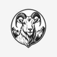 mascote logotipo montanha cabra, esboço Preto cor dentro branco fundo vetor