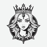 mascote logotipo majestoso rainha esboço Preto cor dentro branco fundo vetor