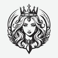 mascote logotipo majestoso rainha esboço Preto cor dentro branco fundo vetor