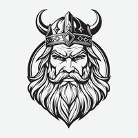 mascote logotipo majestoso barbudo viking rei esboço Preto cor dentro branco fundo vetor