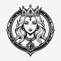 mascote logotipo majestoso rainha esboço Preto cor dentro branco fundo vetor