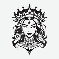 mascote logotipo majestoso rainha esboço Preto cor dentro branco fundo vetor