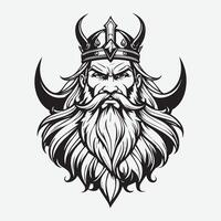 mascote logotipo majestoso barbudo viking rei esboço Preto cor dentro branco fundo vetor