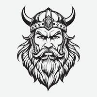 mascote logotipo majestoso barbudo viking rei esboço Preto cor dentro branco fundo vetor