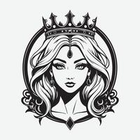 mascote logotipo majestoso rainha esboço Preto cor dentro branco fundo vetor