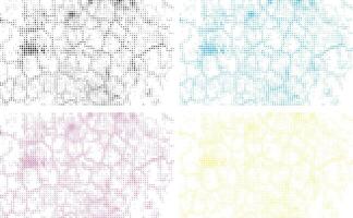 quatro diferente colori abstrato grunge ponto padrões, uma conjunto do quatro diferente colori linhas ponto efeito, uma colorida ponto padronizar Ganhou branco fundo, cmyk ponto efeito definir, vetor