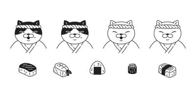 gato gatinho Sushi Japão Comida chita ícone animal procriar personagem desenho animado rabisco símbolo ilustração Projeto vetor