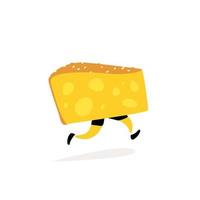 ilustração de execução de queijo. vetor. queijo amarelo de personagem. ícones para o site em um fundo branco. sinal, logotipo da loja ou fábrica de queijo. entrega de produtos lácteos. vetor