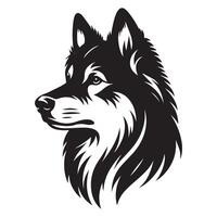 uma pensativo norueguês elkhound cachorro face ilustração dentro Preto e branco vetor