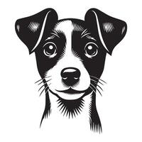 uma curioso jack russell terrier cachorro face ilustração dentro Preto e branco vetor