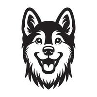 uma alegre norueguês elkhound cachorro face ilustração dentro Preto e branco vetor