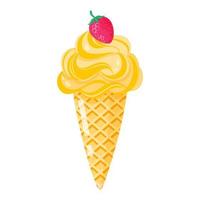 casquinha de sorvete amarela ou sundae com morango. vetor