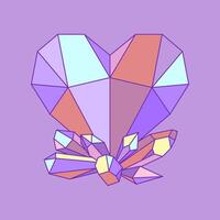 colorida desenhando do mágico coração em forma cristal. isolado roxa diamante coração logotipo, brilhante poligonal ícone, plano estilo, ilustração vetor