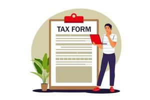 conceito de formulário de imposto. pagamento de impostos online. ilustração vetorial. plano vetor