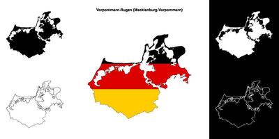 Pomerânia Ocidental-Rugen, Mecklenburg-Vorpommern em branco esboço mapa conjunto vetor