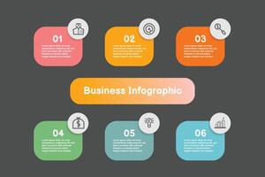 infográfico modelo para o negócio em formação apresentação. quadrado e ícone elementos. moderno fluxo de trabalho diagramas. relatório plano 6 tópicos vetor