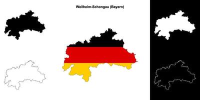 weilheim-schongau, Bayern em branco esboço mapa conjunto vetor