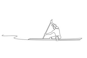 masculino atleta pessoa canoa surfar canoa mar estilo de vida linha arte vetor
