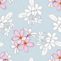 padrão sem emenda floral com flores de frangipani rosa pastel fundo abstrato. ilustração vetorial arte linha desenhada à mão. para design de impressão em tecido têxtil vetor