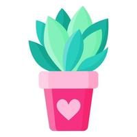 vaso de flores rosa com cacto de planta de casa ou suculenta ou babosa sem espinhos vetor