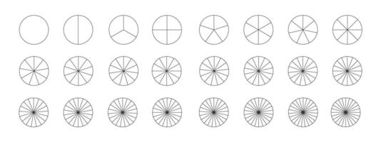 rosquinha ou torta gráfico modelos. círculo divide em igual partes a partir de 2 para 24. conjunto do gráfico roda diagramas com setores vetor