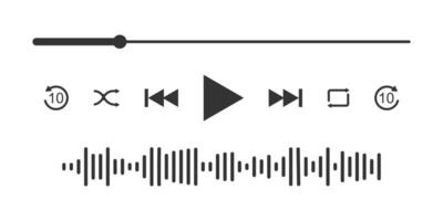 música jogador interface com Carregando progresso bar, equalizador onda e diferente botão ícones. simples reprodutor de mídia painel modelo para Móvel aplicativo vetor