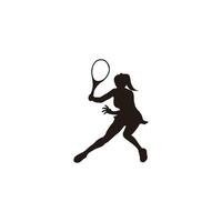 esporte mulher balanço dele tênis raquete silhueta - tênis atleta desenho animado silhueta isolado em branco vetor