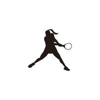 esporte mulher balanço dele tênis raquete depois de esmagar a bola silhueta - tênis atleta desenho animado depois de esmagador a bola silhueta isolado em branco vetor