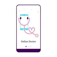 desenho de aplicações para médico online, consulta online, médico virtual, diagnóstico online. design de tela de integração da interface do usuário. Página de modelo de aplicativo móvel onboard 3D isométrico. ilustração vetorial plana moderna vetor