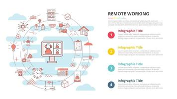 conceito de trabalho remoto para banner de modelo de infográfico com informações de lista de quatro pontos vetor