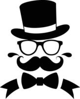 homem chapéu óculos bigodes gravata arco Preto logotipo cavalheiro logotipo chapéu e arco logotipo vetor