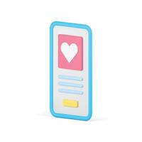 Móvel namoro aplicativo remotamente encontro romântico comunicação serviço isométrico 3d ícone realista vetor