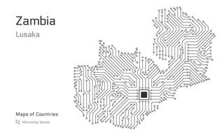 Zâmbia mapa com uma capital do lusaka mostrando dentro uma microchip padronizar. e-governo. mundo países mapas. microchip Series vetor