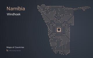 Namíbia mapa com uma capital do Windhoek mostrando dentro uma microchip padronizar. e-governo. mundo países mapas. microchip Series vetor