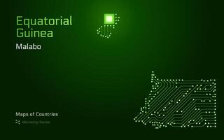 equatorial Guiné mapa com uma capital do Malabo cidade mostrando dentro uma microchip padronizar com processador. e-governo. mundo países mapas. microchip Series vetor