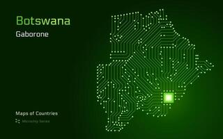 botsuana mapa com uma capital do Gaborone mostrando dentro uma microchip padronizar com processador. e-governo. mundo países mapas. microchip Series vetor