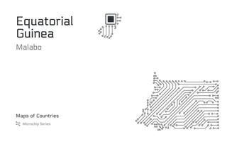 equatorial Guiné mapa com uma capital do Malabo cidade mostrando dentro uma microchip padronizar com processador. e-governo. mundo países mapas. microchip Series vetor