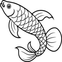 peixe coloração Páginas para coloração livro. aruanã peixe linha arte Preto branco ilustração vetor