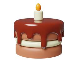 3d chocolate aniversário bolo com uma vela ilustração mínimo três dimensional festa objeto vetor